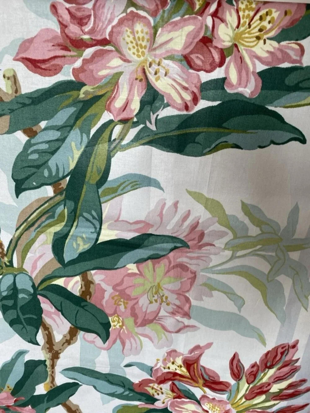 Tropical Floral Chintz Fabric Sample 28 X 27” Finished Edges
